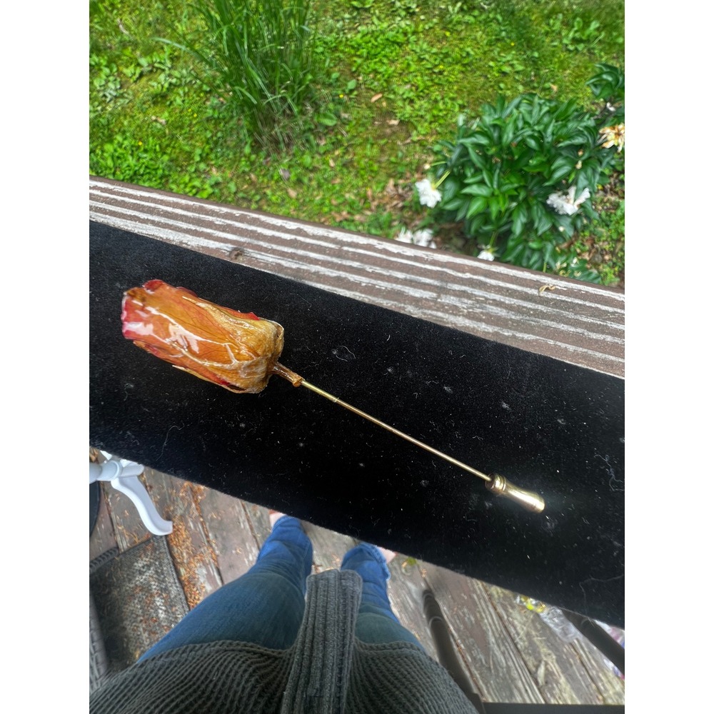 Vtg Victorian Style Real Preserved Rosebud Gold Tone Hat Pin Stick Pin Romantic